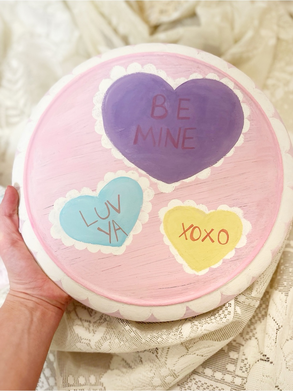 Hand-Painted Heart Lazy Susan - Pink, Purple, Blue, Yellow